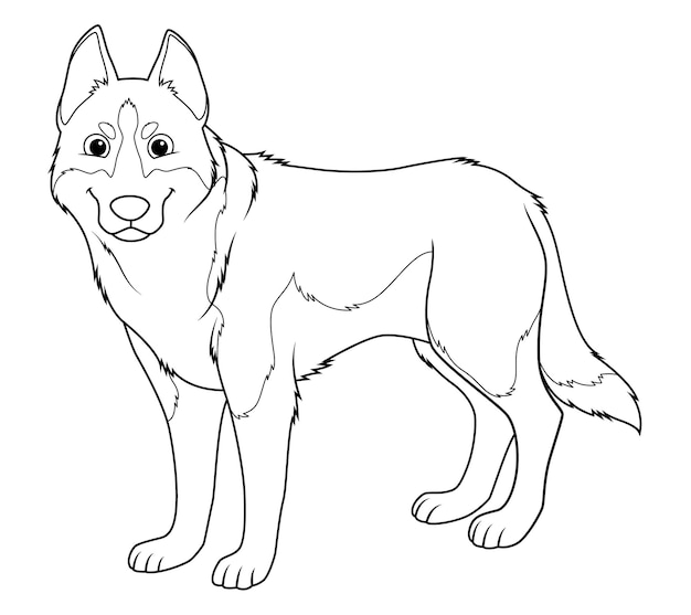 Siberian Husky Dog Cartoon Animal Illustration BW