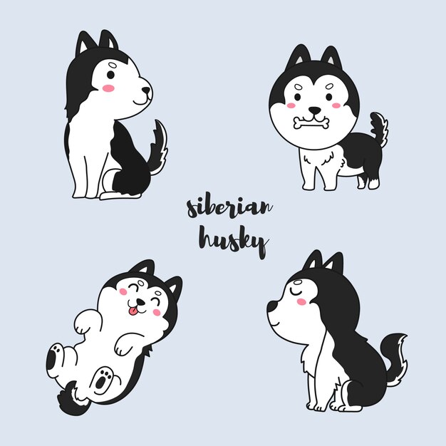 siberian husky dog cartoon hand drawn.