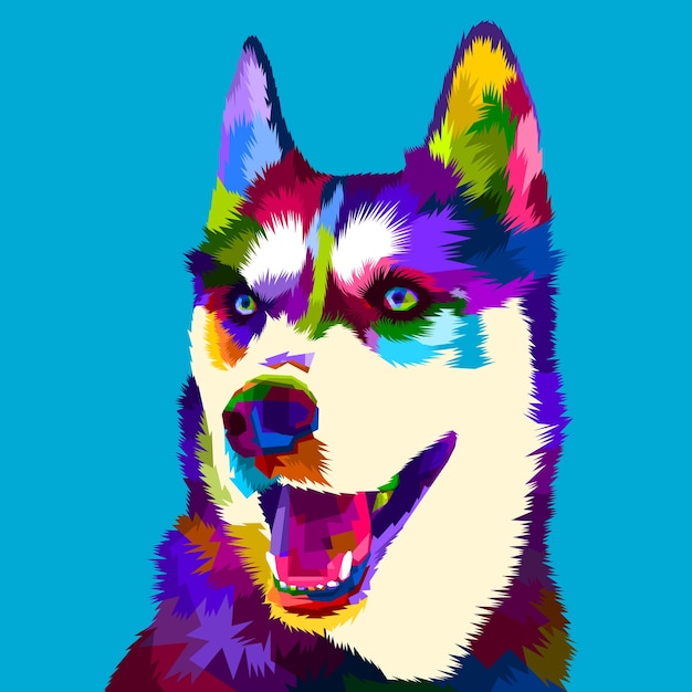 Vector siberian husky dog in pop art style