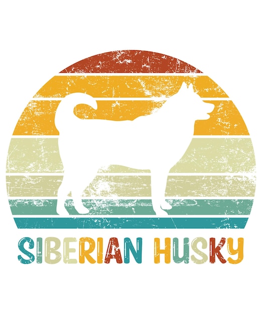 Vector siberian husky retro vintage sunset tshirt design template siberian husky on board car window