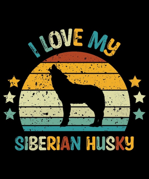 Siberian Husky silhouette vintage and retro tshirt design