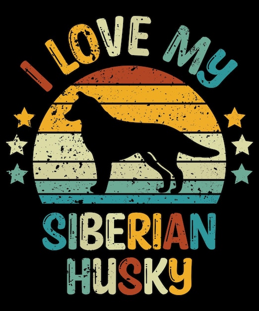 Siberian Husky silhouette vintage and retro tshirt design