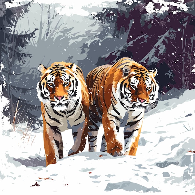 Vector siberian tigers in the taiga 3