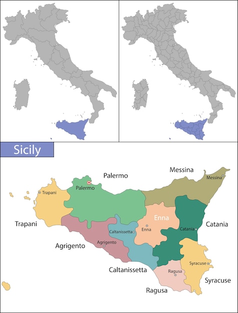 벡터 시칠리아는 지중해에서 가장 큰 섬입니다.