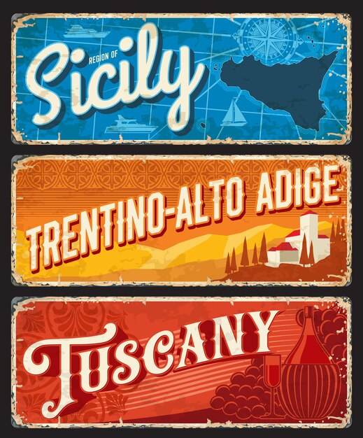 Vector sicily trentinoalto adige tuscany italy regions