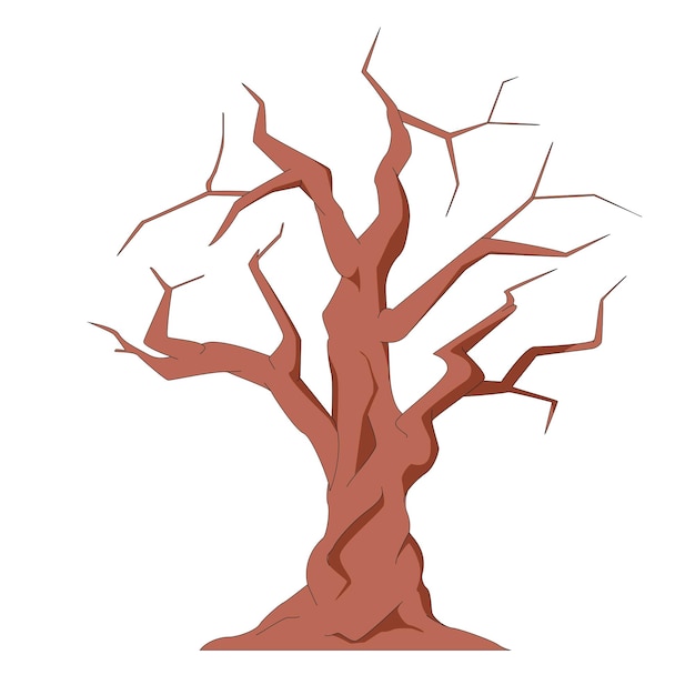 sick dry tree without leaves, brown color, vector illustration