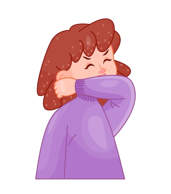 Концепция больной девочки Ребенок или подросток чихает Маленький ребенок с простудой или гриппом Персонаж с высокой температурой Шаблон и макет Картинка плоская векторная иллюстрация, изолированная на белом фоне