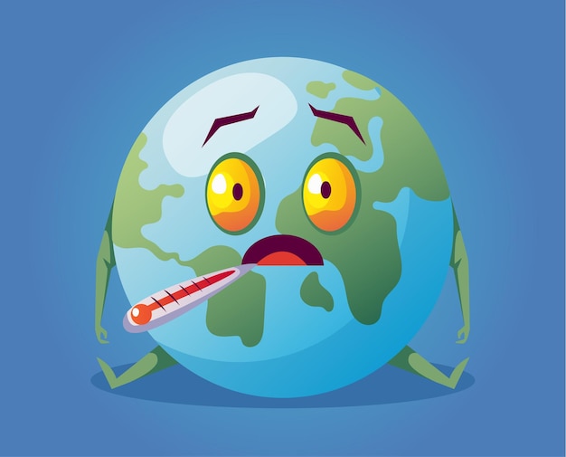 Vector sick ill and tired planet earth global warming ecological problems concept