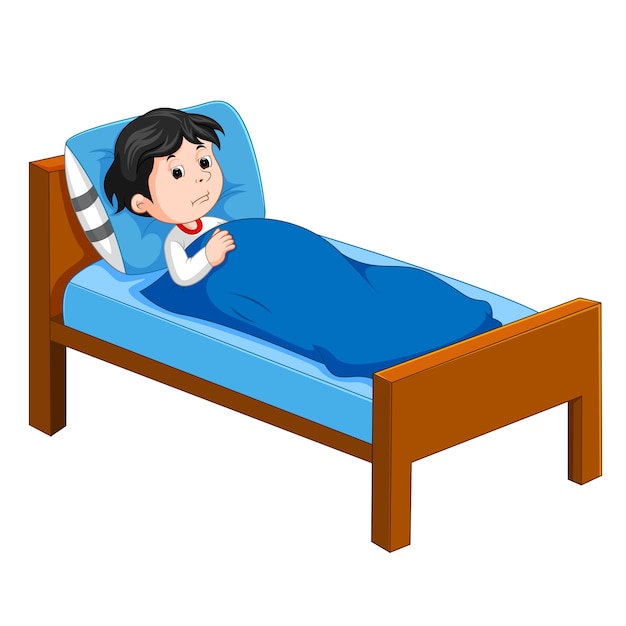 Vector sick kid lying in bed