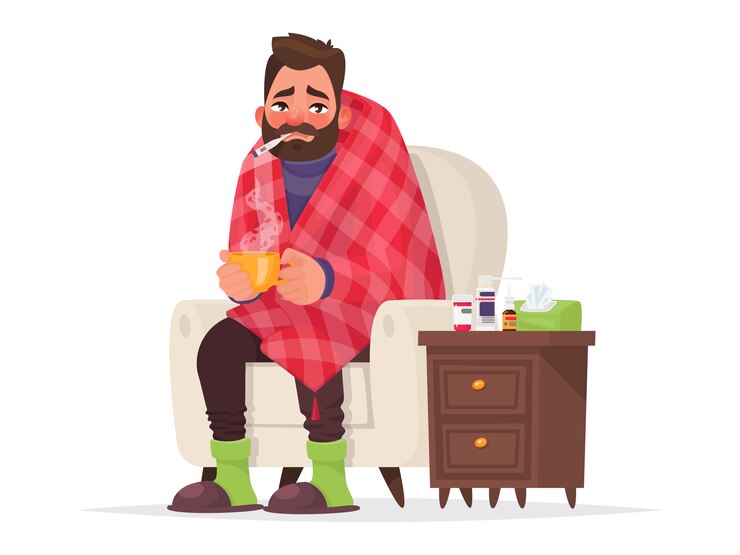 Vector sick man. flu, viral disease