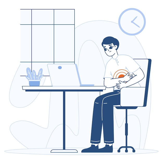 Sick man suffering from stomachache sick guy in office flat vector illustration on white background