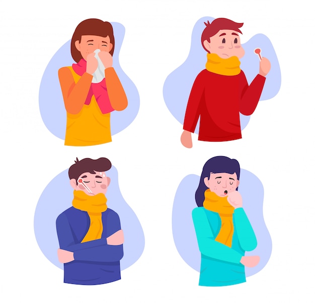 Vector sick people cartoon set illustration