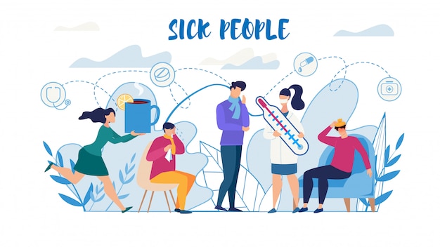 Sick people suffering from flu need help poster