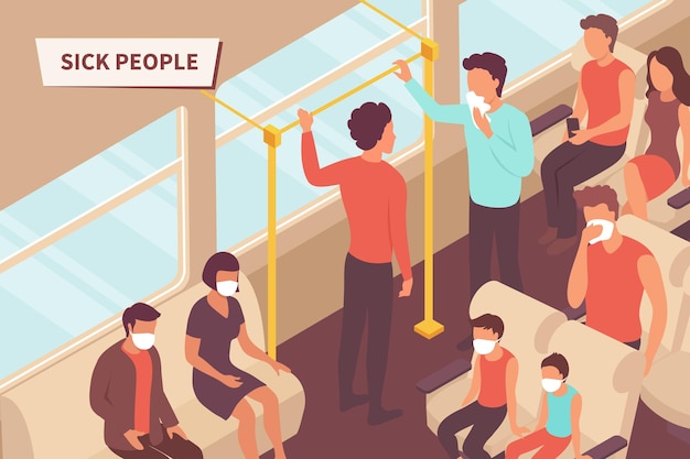 Sick people on the transport illustration