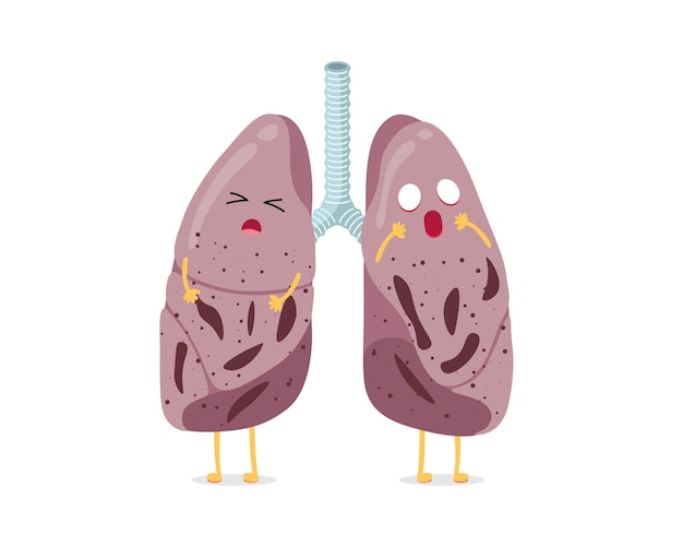 Больной нездоровый мультфильм легкие персонаж вирус туберкулеза болезнь дыхательной системы человека внутренняя