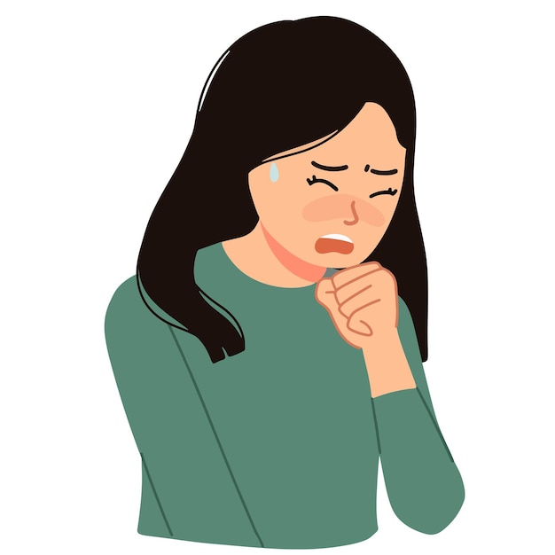 Vector sick woman coughing and sneezing flu allergy illustration