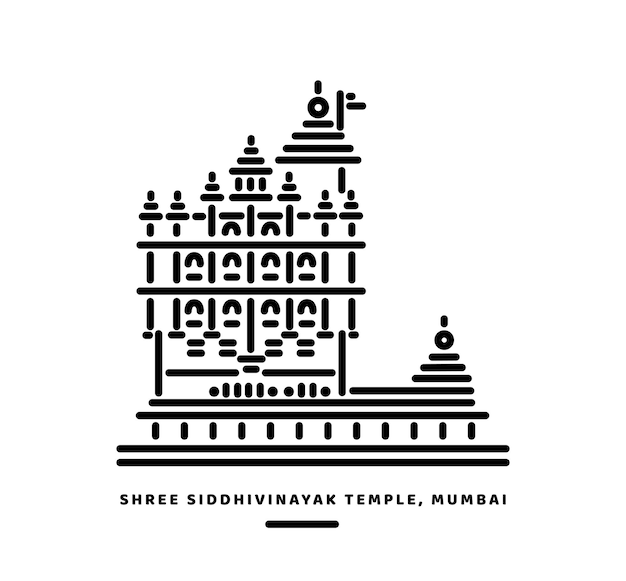 Vector siddhivinayak temple mumbai building illustration siddhivinayak ganesh mandir mumbai