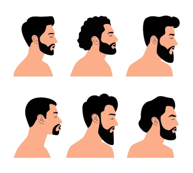 Vector side bearded face collection