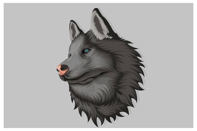 Side Facing wolf illustratie in realistische stijl