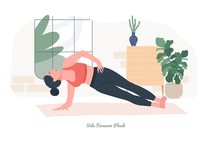 Vector side forearm plank yoga pose young woman practicing yoga exercise