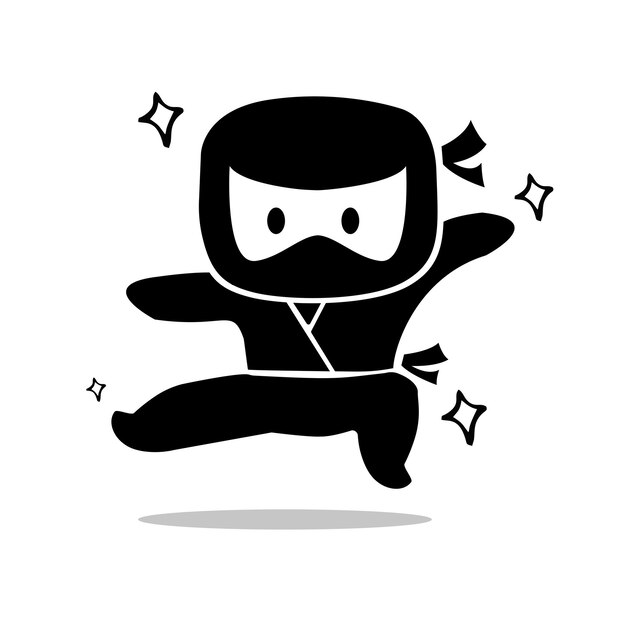 Side kick schattige ninja op witte achtergrond vector