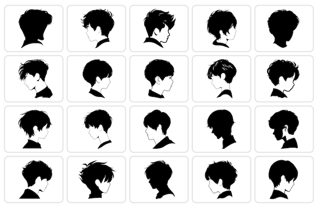 Side Part Boy's Hair Silhouette Bundle Side Part Haircut Style Silhouette Silhouette van het haar van een jongen