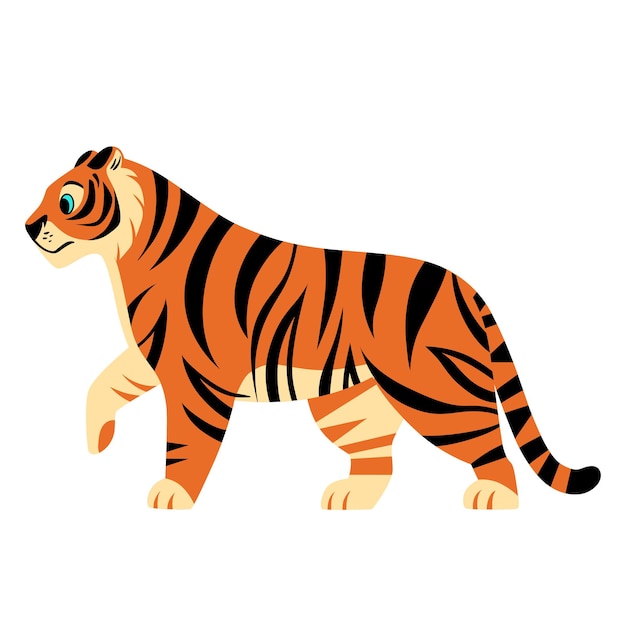 Side view of adult big red tiger illustration on white background