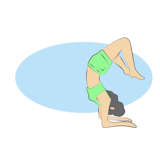 Vettore vista laterale di una bella giovane donna che fa yoga su spazio di copia blu illustrazione vettoriale disegnata a mano