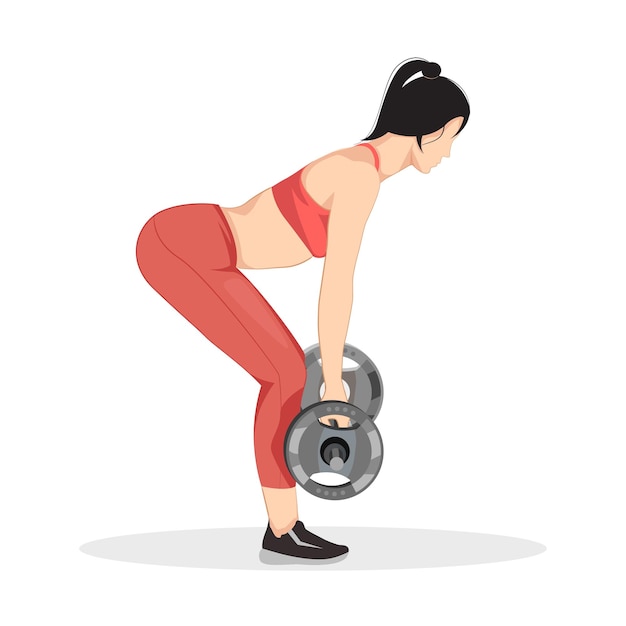 Vector side view of bend athletic woman doing deadlift exercise