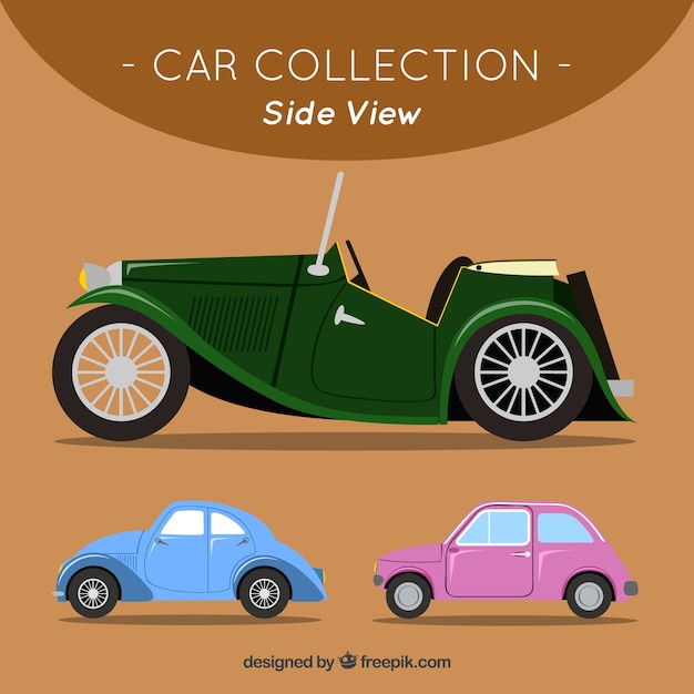 Vector side view of flat and antique cars