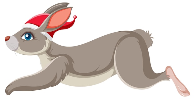 Vector side view of grey rabbit wearing red hat