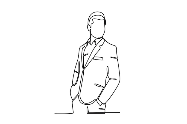 フォーマルな服装をした男性の側面図 タキシードの一行描画