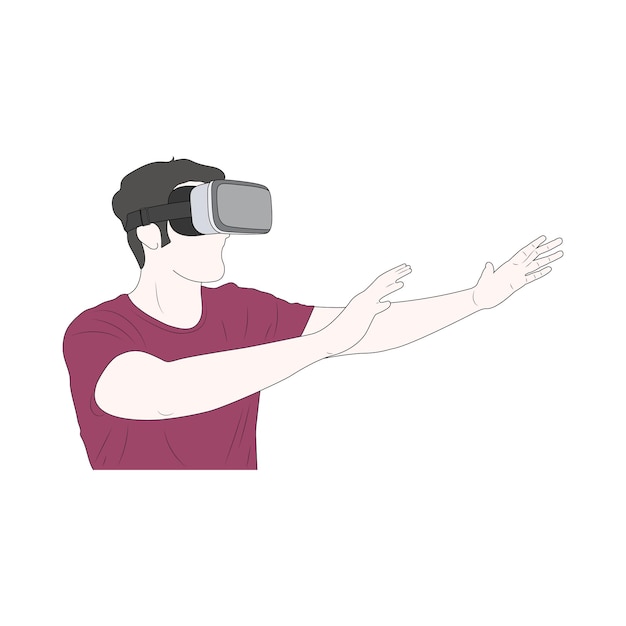 Side view of a man wearing a virtual reality headset on white background