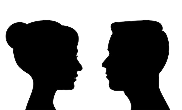 Man And Woman Silhouettes With Face Silhouette On The Background