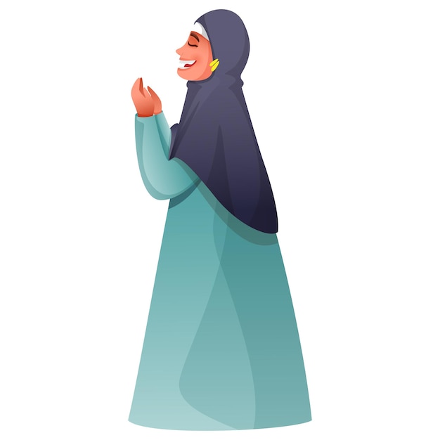 Side View Of Muslim Woman Offering Namaz (Prayer) In Standing Pose