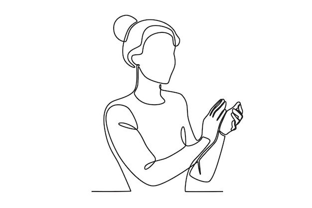 Вектор Боковой вид женщины, аплодирующей аплодисменты онлайн рисунок