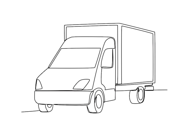 Vettore vista laterale di un camioncino dia do motorista oneline drawing