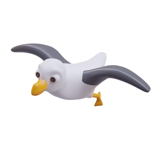 Vector side view on seagull with black wings yellow beak and paws