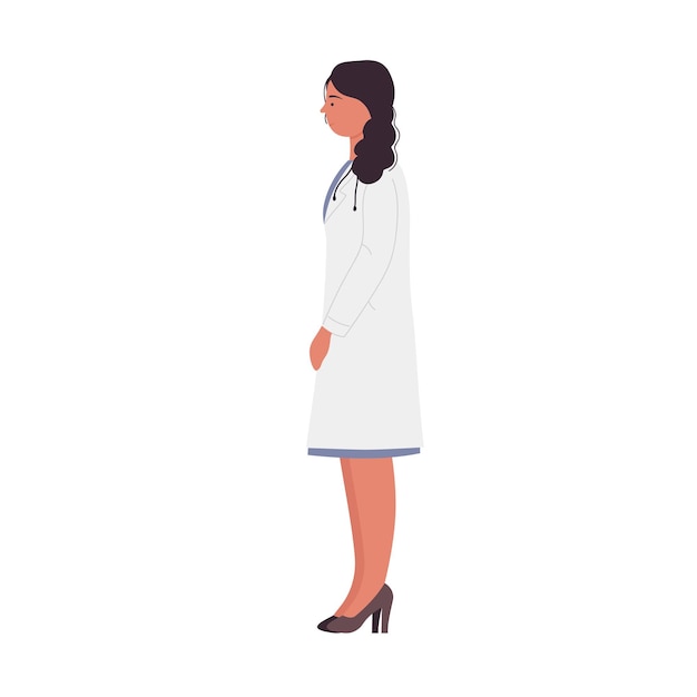 Vector side view of standing woman doctor