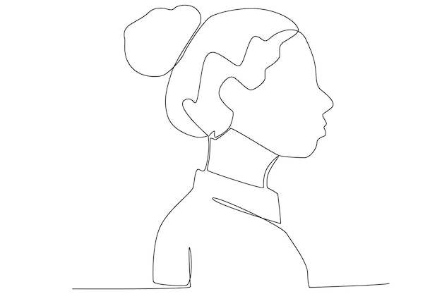 A side view of woman's face illustration with bun hair for woman's day one line art