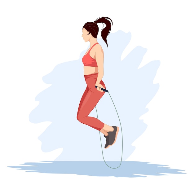 Side view of women jumps on a skipping rope