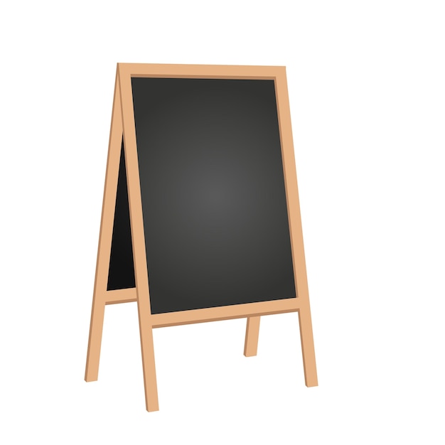 Sidewalk chalkboard Outdoor restaurant blackboard with wood frame Empty cafe texting easel vector isolated mockup Chalkboard blank frame for menu restaurant billboard illustration