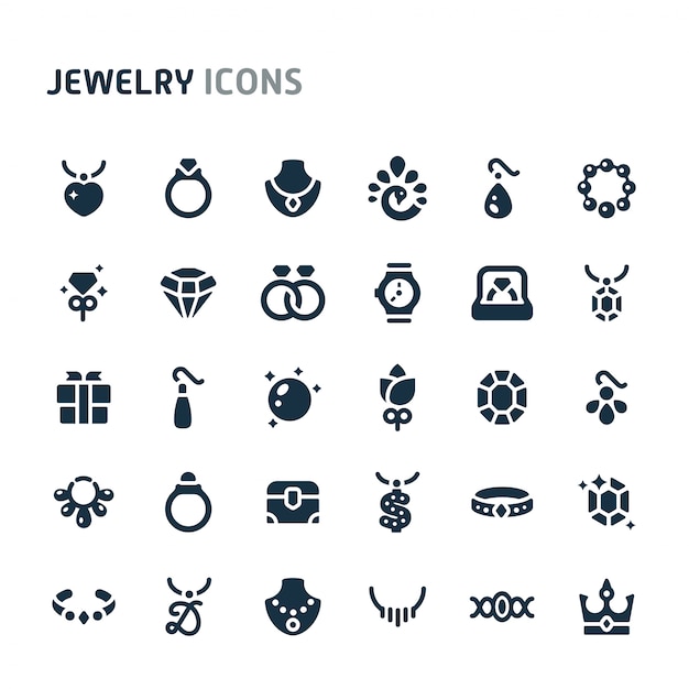 Sieraden icon set. fillio black icon-serie.