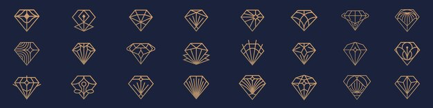 Vector sieraden logo lijn diamant gouden kleur pictogram set ontwerp inspiratie