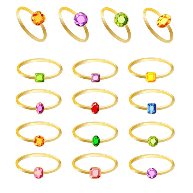 Sieradenset van ringen met kostbare edelstenen in verschillende vormen