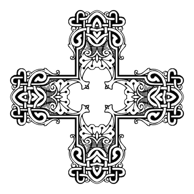 Sierlijk kruis met ornamenten in zwarte en witte kleuren