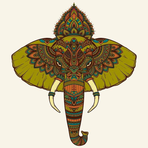 Sierlijke geïnkt decoratieve olifant portret tribal spirituele dieren Tattoo Hand getrokken vectorillustratie