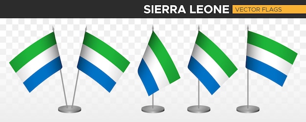 Sierra leone bureauvlaggen mockup 3d vector illustratie tafelvlag van sierra leone