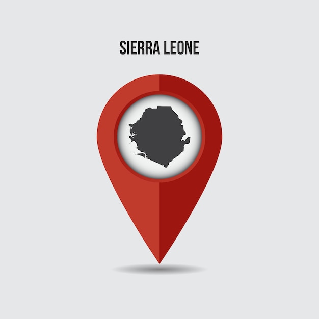 Sierra Leone map on location pin. 3D pointer with map isolated on a background.