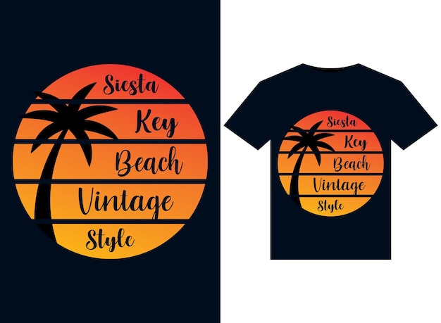 Vettore siesta key beach florida illustrazioni vintage per il design di magliette pronte per la stampa